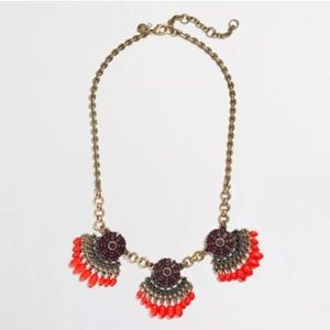 J.CREW Fan Fringed Flower Purple Orange Gold Tone Statement Bib Necklace $59.50